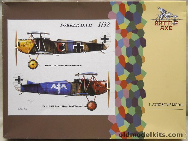 Battle Axe 1/32 Fokker D-VII - Friedrich Friedrichs Jasta 10 / Haupt. Rudolf Berthold Jasta 15 - (DVII), BA3201 plastic model kit
